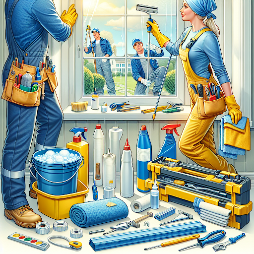 a graphic of people cleaning house windows