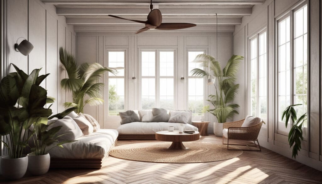 a large living room with lots of windows and sunlight