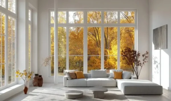 Modern living room with large replacement windows