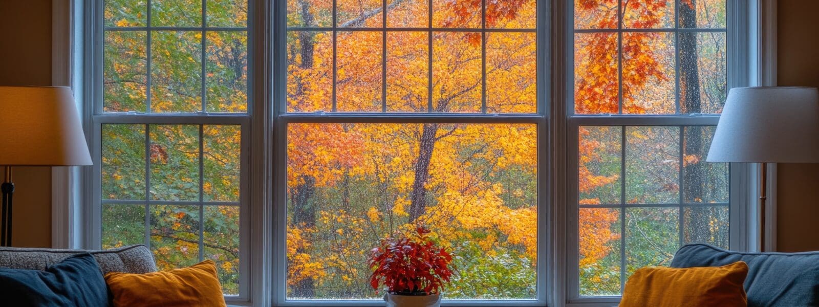 panoramic window overlooking an autumn tree