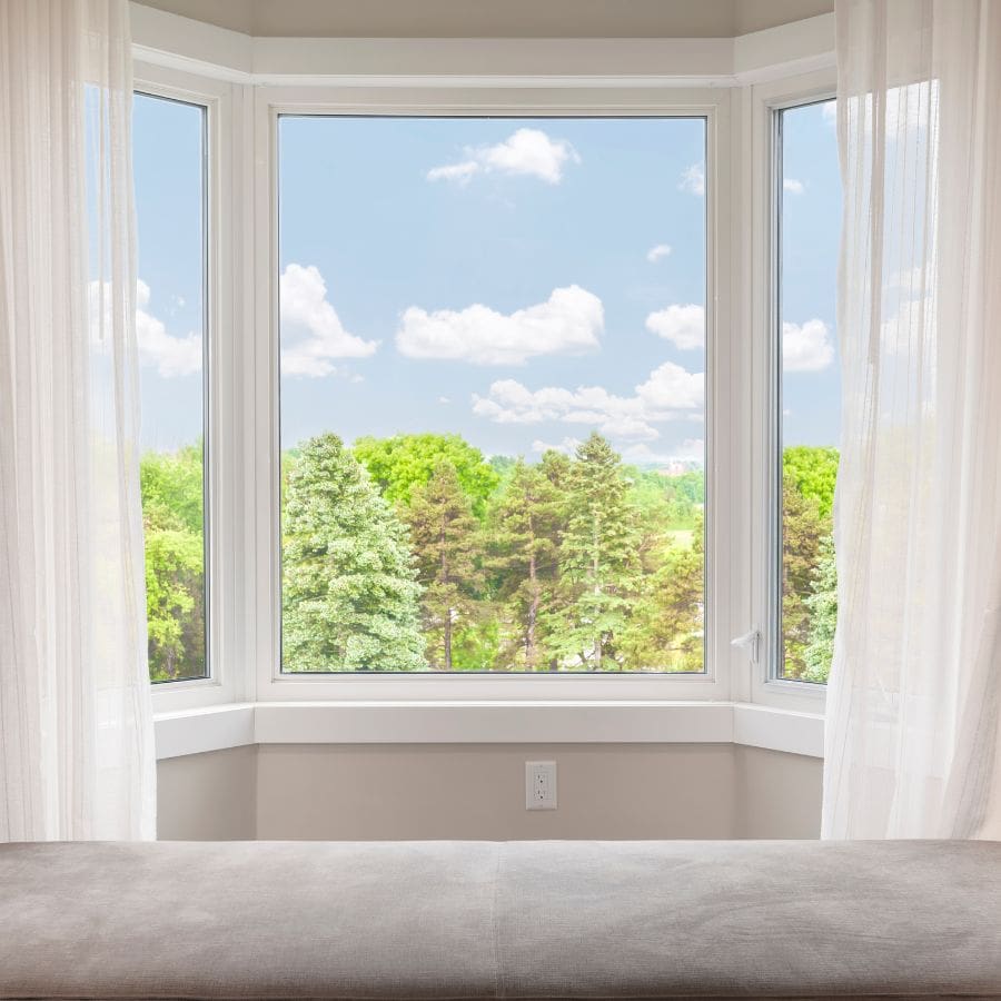 Bay window installation with scenic view