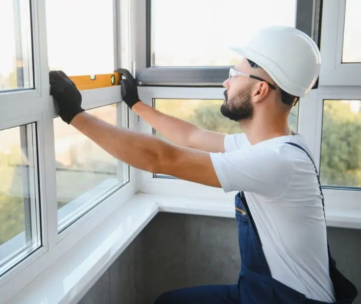 Technician Installing Replacement Window Frame Indoors