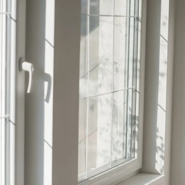White Casement Window With Decorative Glass