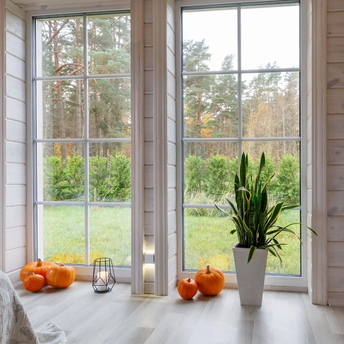 Large Windows With Garden View And Indoor Plant