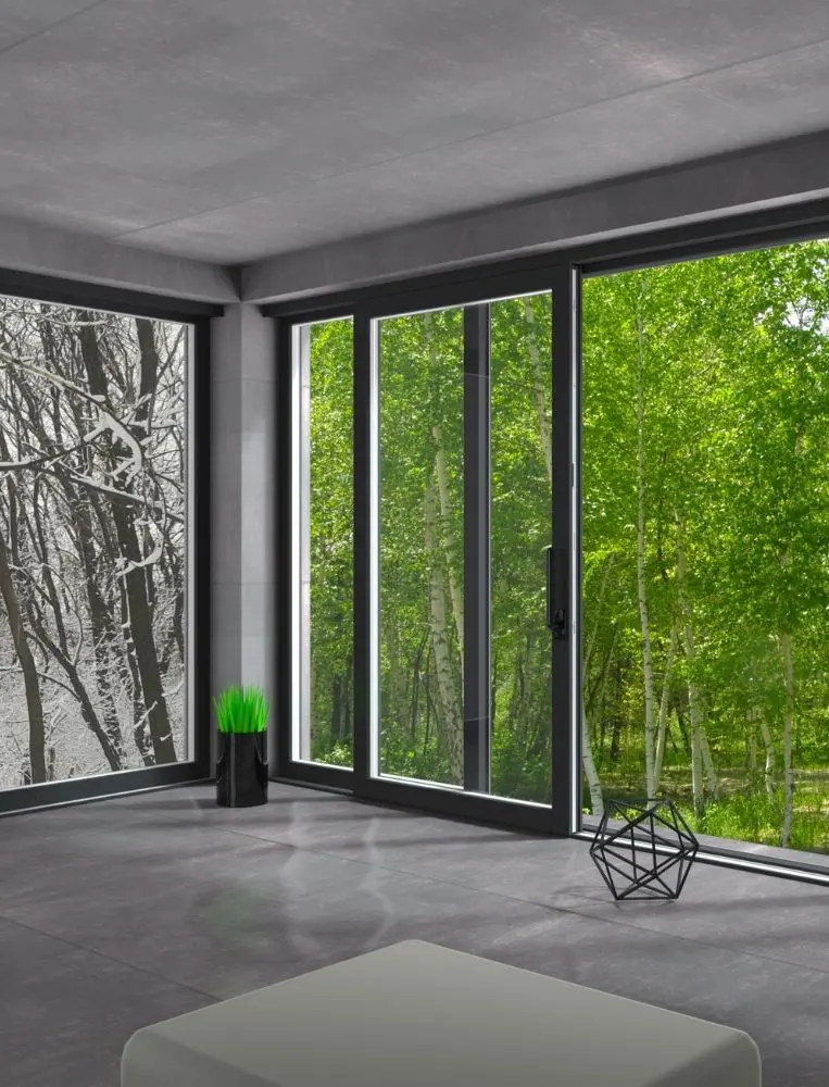 Modern Floor To Ceiling Windows With Forest View