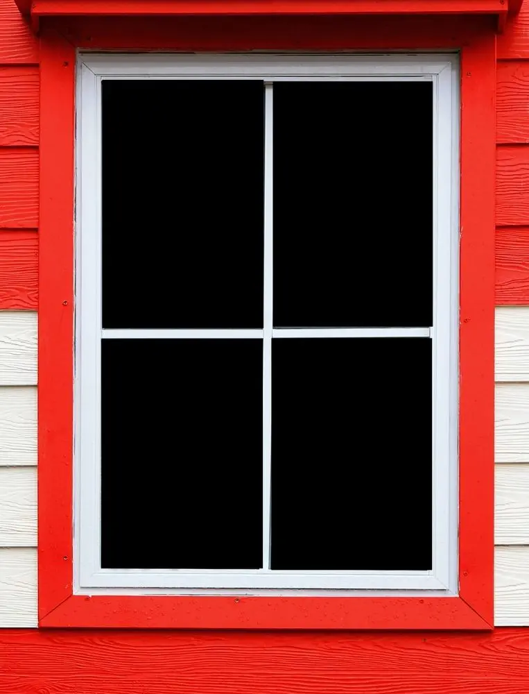 White Grid Window With Red Exterior Frame
